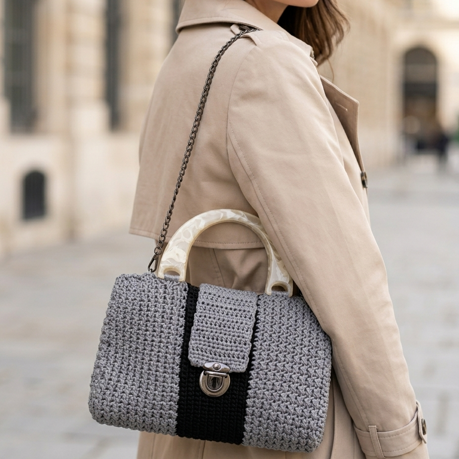 Sac blanc & gris vintage