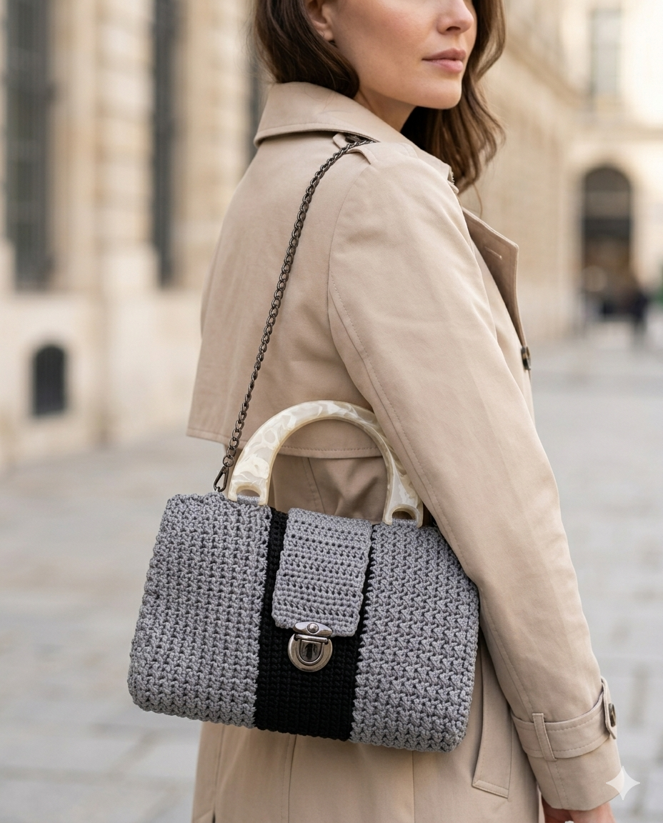 Sac blanc & gris vintage