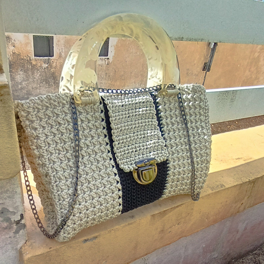 Sac blanc & gris vintage