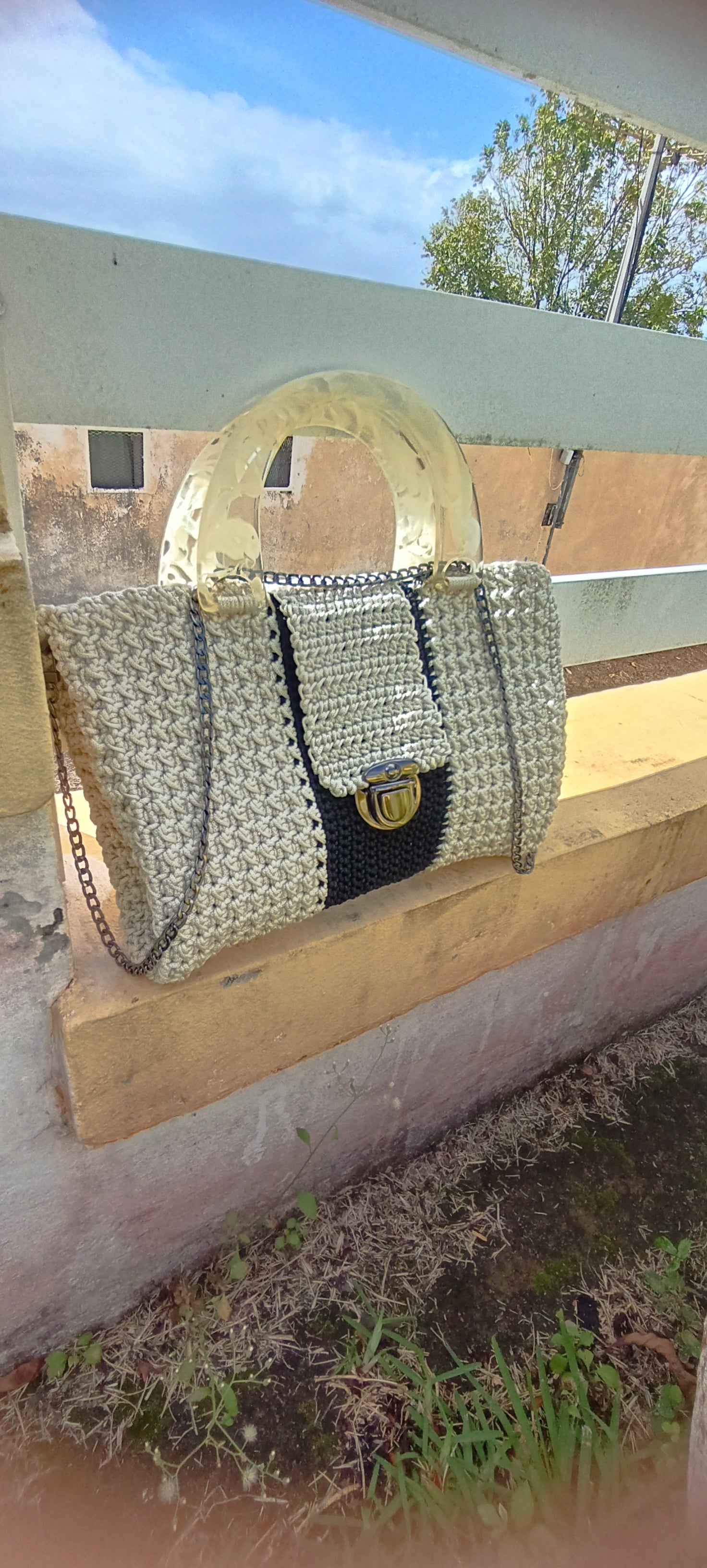 Sac blanc & gris vintage