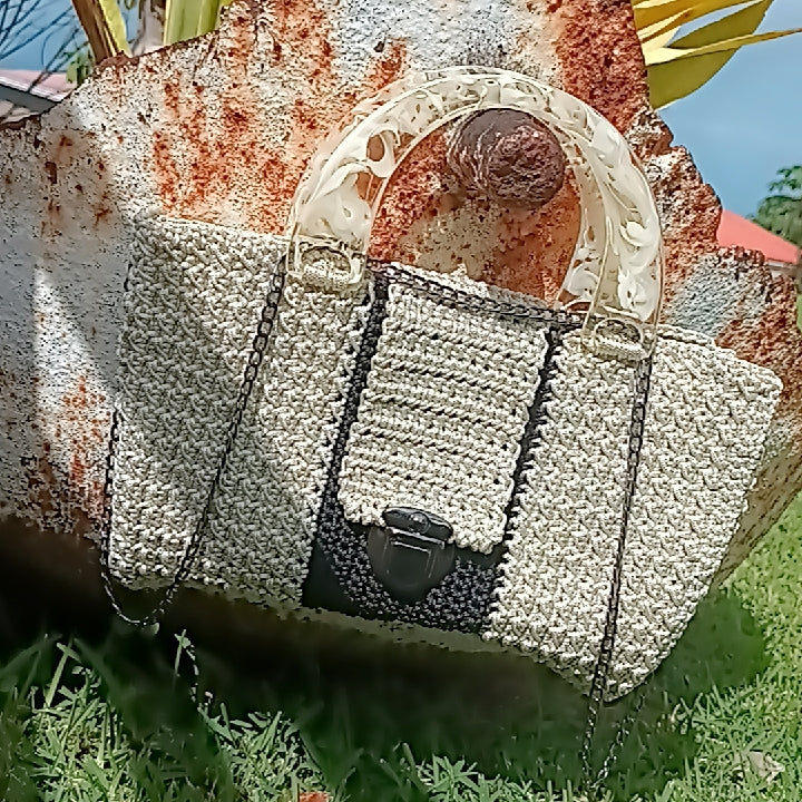 Sac blanc & gris vintage