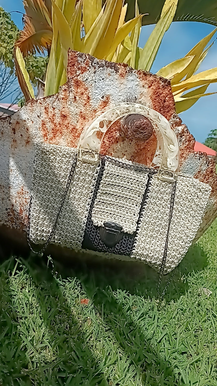 Sac blanc & gris vintage